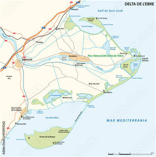 vector map of the Ebro Delta  Catalonia  Spain 
