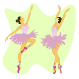Vector set-a ballerina in a pink tutu and pointe shoes. Dancers in a beautiful pose. Ballet. A female heroine performing classical ballet in a flat style.