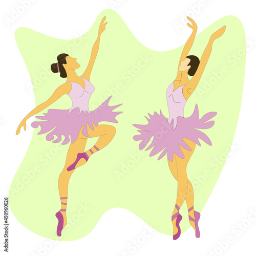Vector set-a ballerina in a pink tutu and pointe shoes. Dancers in a beautiful pose. Ballet. A female heroine performing classical ballet in a flat style.