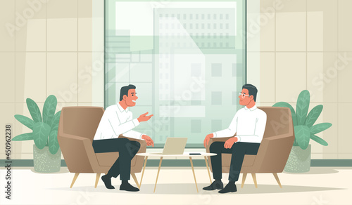 Business negotiations. Two businessmen are discussing a deal or a startup. Business partners conversation