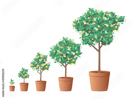 Money tree. The concept of a long-term investment strategy and capital increase. Finance. Vector illustration