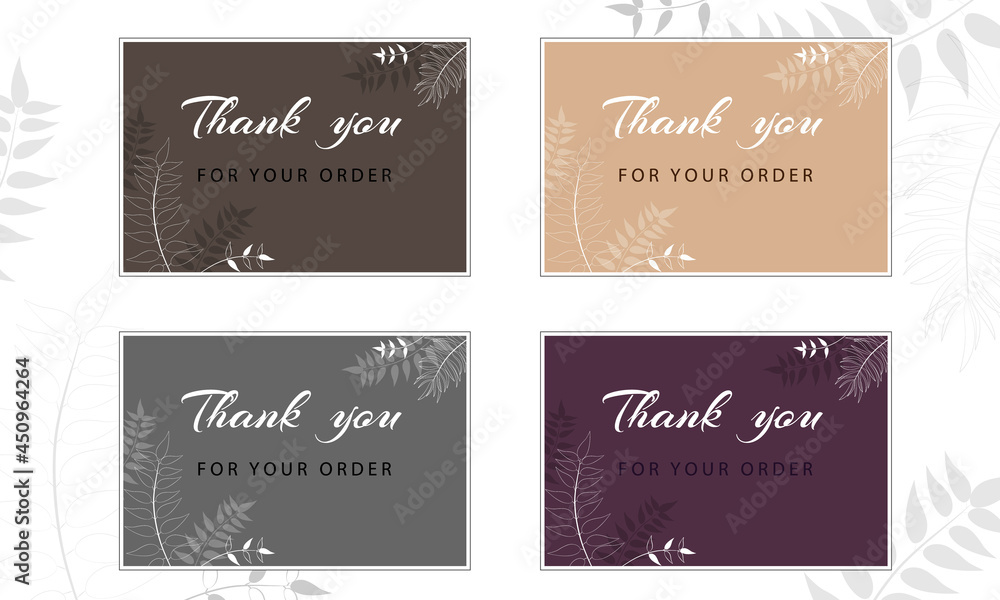 Vector set of thank you cards with decorative tropical leaves.
