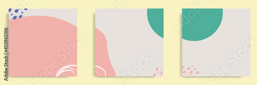 Set of abstract organic fluid background template and layout in square shape for multipurpose usage web and print, banner, cover in white peach green color