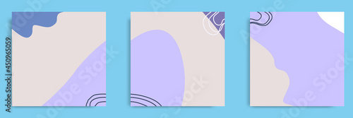 Set of abstract organic fluid background template and layout in square shape for multipurpose usage web and print, banner, cover in purple grey white color.