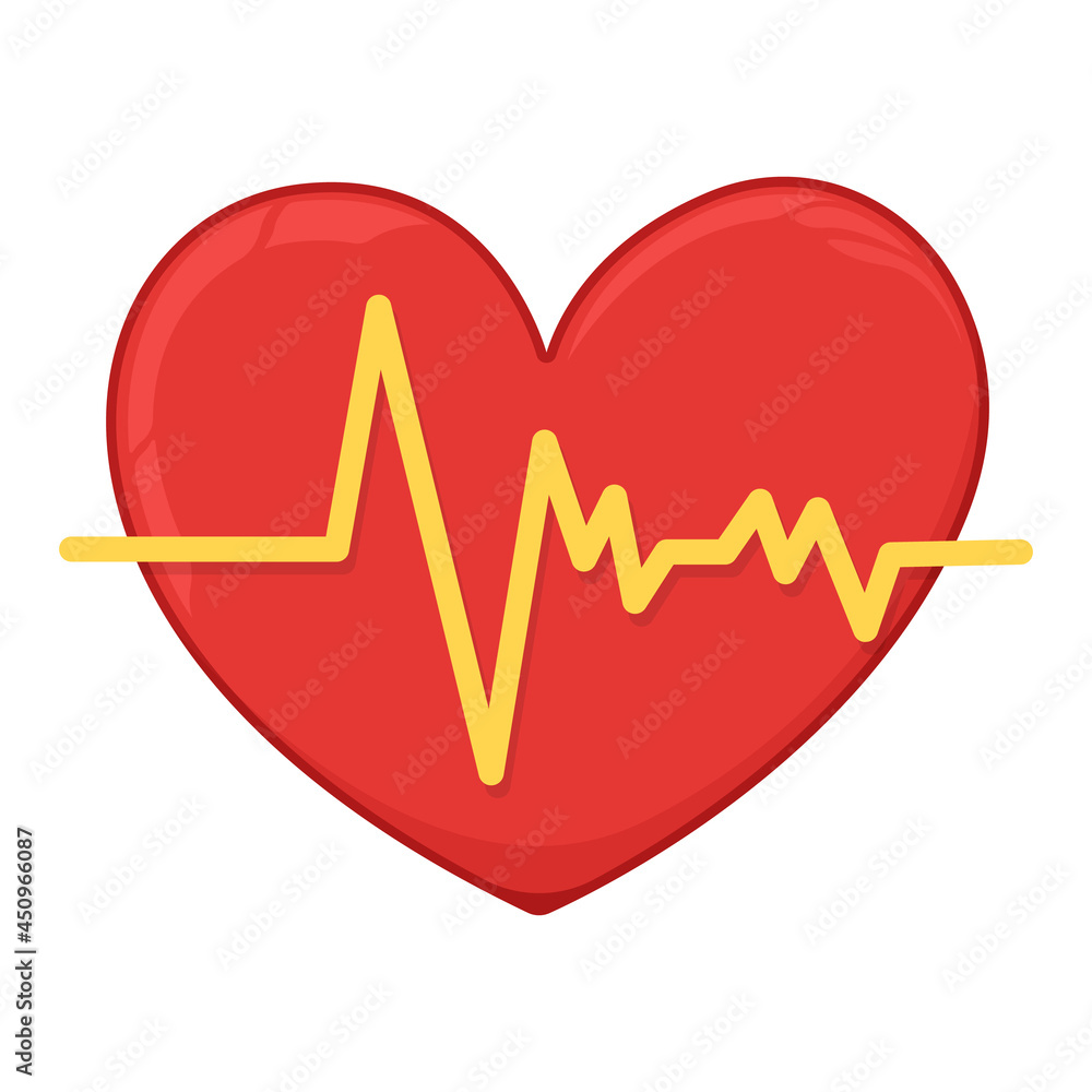 Human heart with heartbeat icon concept cartoon vector illustration, isolated on white, healthy lifestyle stable Human heart with heartbeat icon concept cartoon vector illustration, isolated on white, healthy lifestyle stable