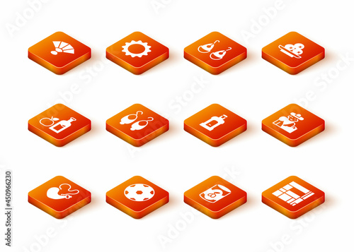 Set Spanish wineskin, Football ball, Apple cider bottle, Earrings, Olives can, Orujo, House Edificio Mirador and Bullfight, matador icon. Vector