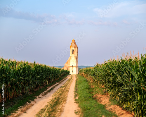 Pusztatorony near by Somogyvamos village in Hungary. Spectacular medieval temple ruin. Famous tourist attraction near by lake Balaton. photo