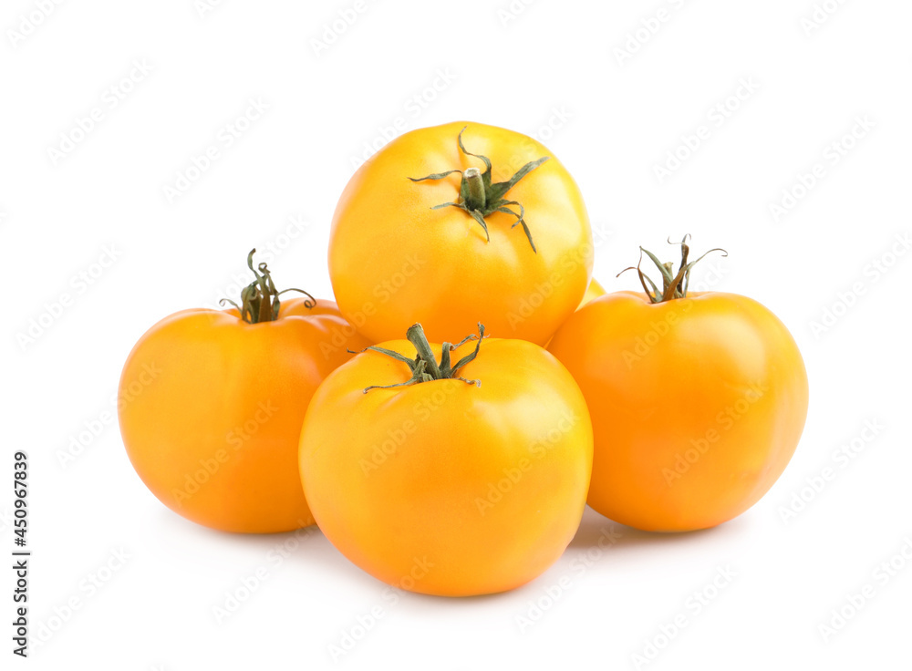 Fresh ripe yellow tomatoes on white background Fresh ripe yellow tomatoes on white background