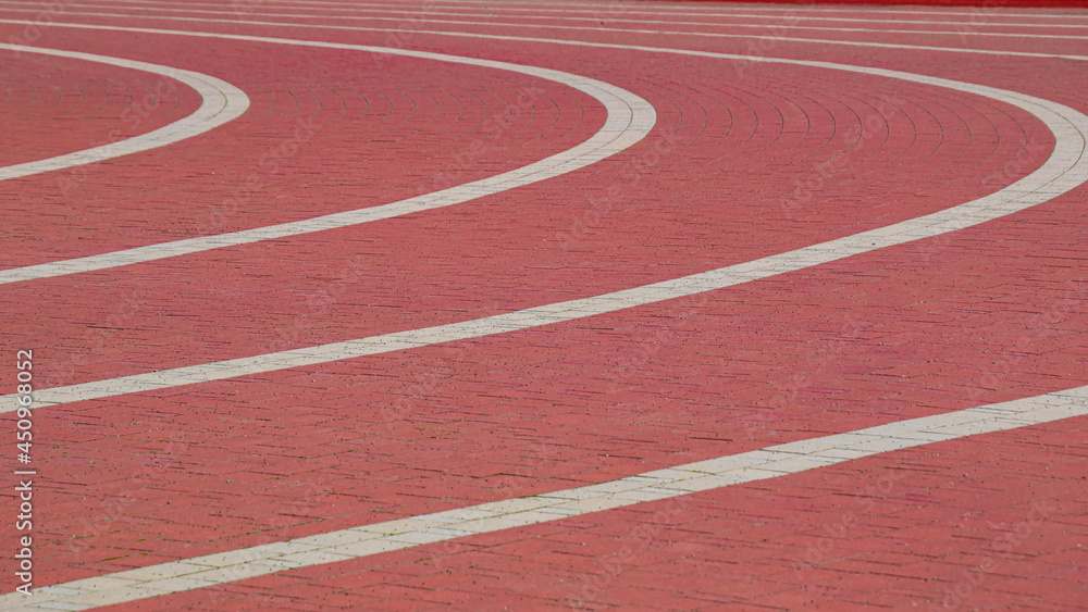 Track and field atletic red runways.
