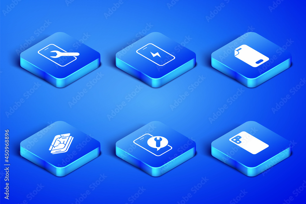 Set Smartphone, Mobile service, with broken screen, charging battery and Glass protector icon. Vector Set Smartphone, Mobile service, with broken screen, charging battery and Glass protector icon. Vector