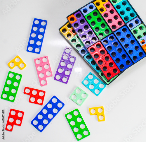Mathematical colorful set of numicon on white background for children with special needs. Implement kit for children to learn counting. tool to easy learn add and subtract, divide and multiply.