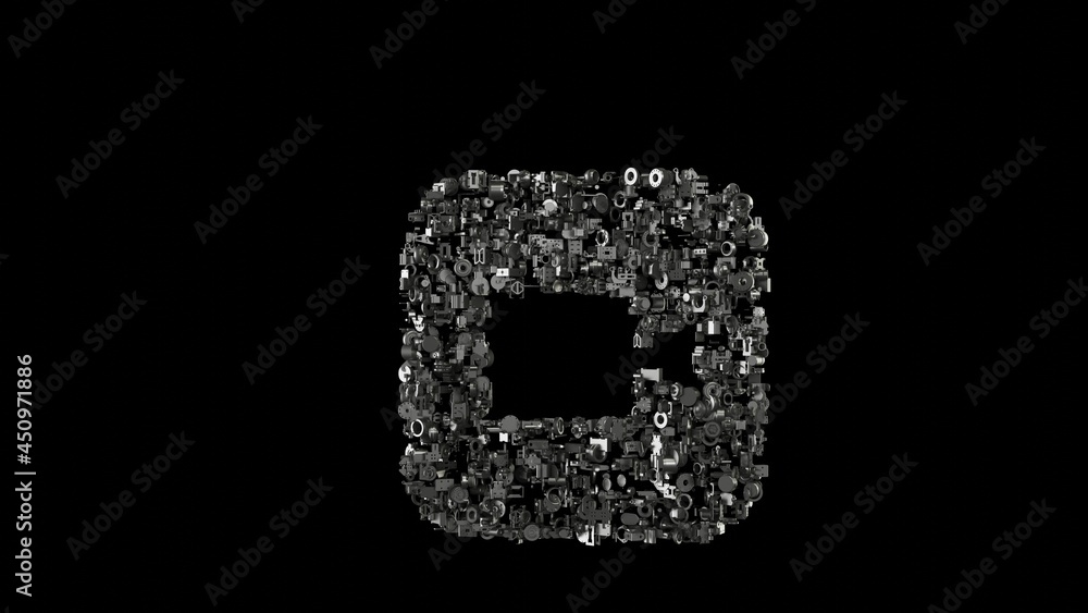 3d rendering mechanical parts in shape of icon of camera app isolated on black background 3d rendering mechanical parts in shape of icon of camera app isolated on black background
