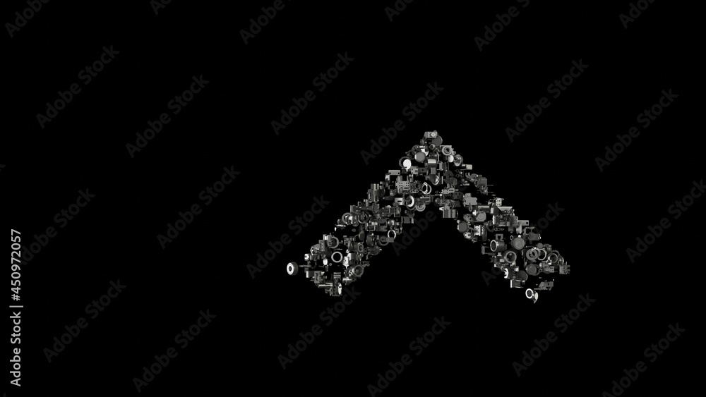 3d rendering mechanical parts in shape of symbol of up arrows isolated on black background