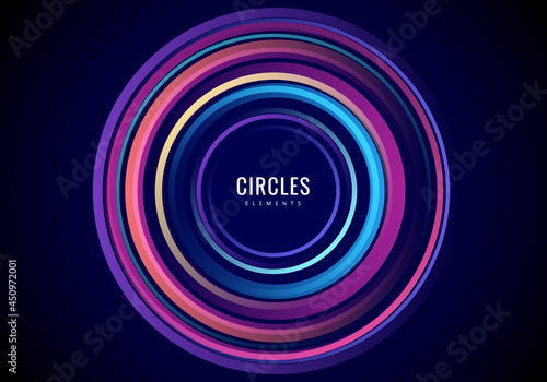 Abstract colorful radial circles concentric on black background