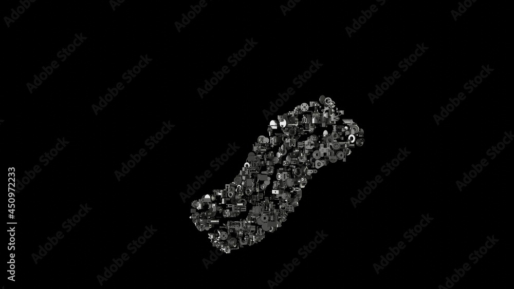 3d rendering mechanical parts in shape of symbol of bacon isolated on black background 3d rendering mechanical parts in shape of symbol of bacon isolated on black background