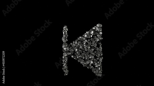 3d rendering mechanical parts in shape of symbol of stop back left isolated on black background