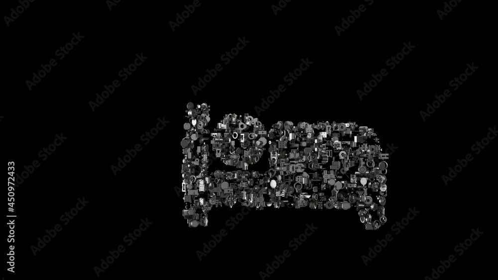 3d rendering mechanical parts in shape of symbol of bed isolated on black background 3d rendering mechanical parts in shape of symbol of bed isolated on black background