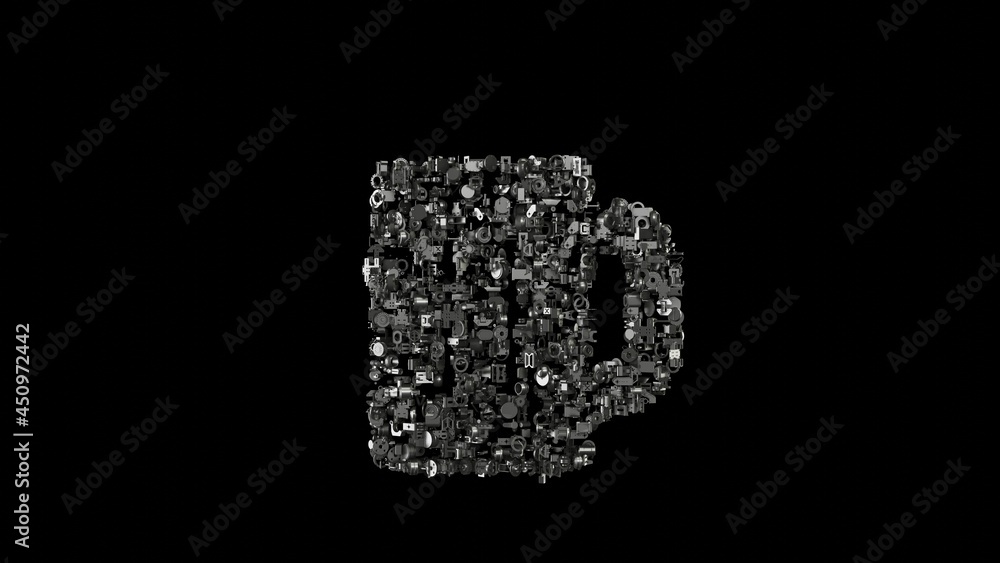3d rendering mechanical parts in shape of symbol of glass of beer isolated on black background 3d rendering mechanical parts in shape of symbol of glass of beer isolated on black background