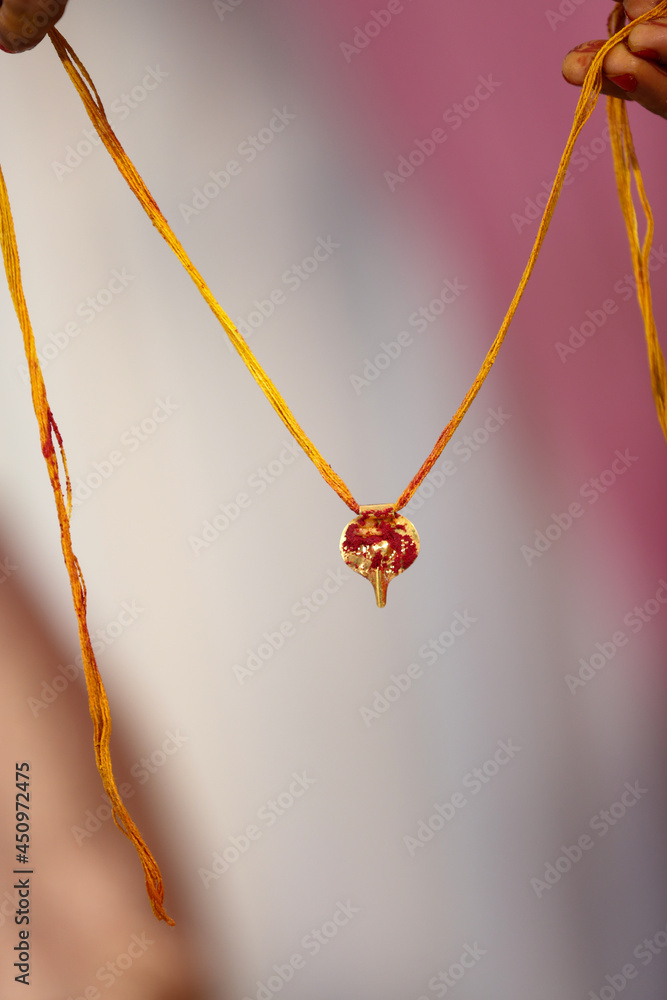 Fototapeta premium Indian traditional Mangalashuthra, Portrait blur background