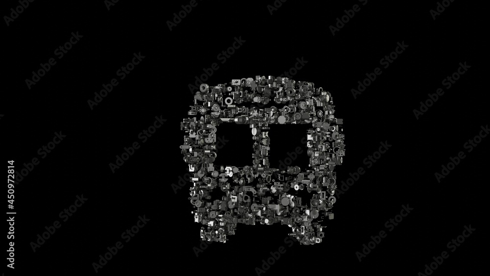 3d rendering mechanical parts in shape of symbol of bus isolated on black background 3d rendering mechanical parts in shape of symbol of bus isolated on black background