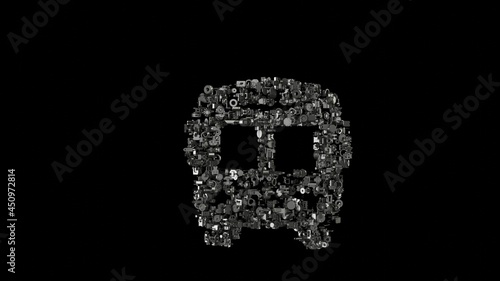 3d rendering mechanical parts in shape of symbol of bus isolated on black background