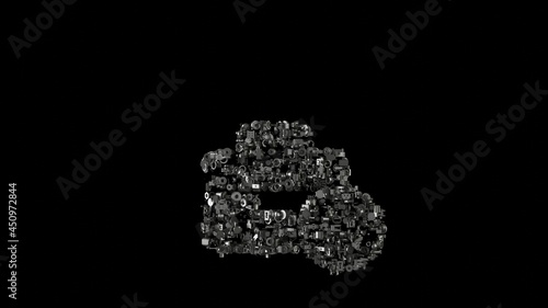 3d rendering mechanical parts in shape of symbol of business time isolated on black background