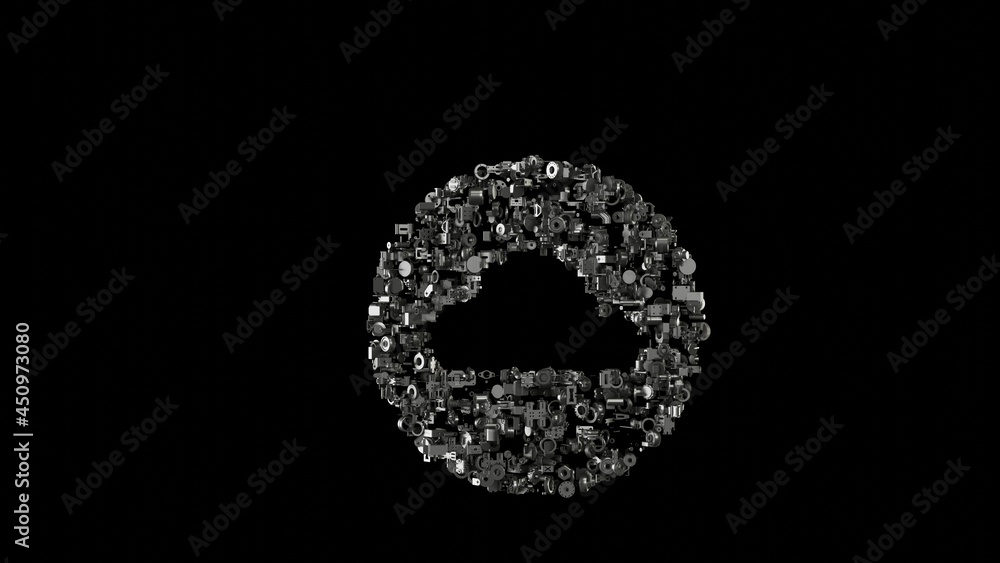 3d rendering mechanical parts in shape of symbol of circle with cloud isolated on black background 3d rendering mechanical parts in shape of symbol of circle with cloud isolated on black background