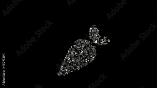 3d rendering mechanical parts in shape of symbol of carrot isolated on black background