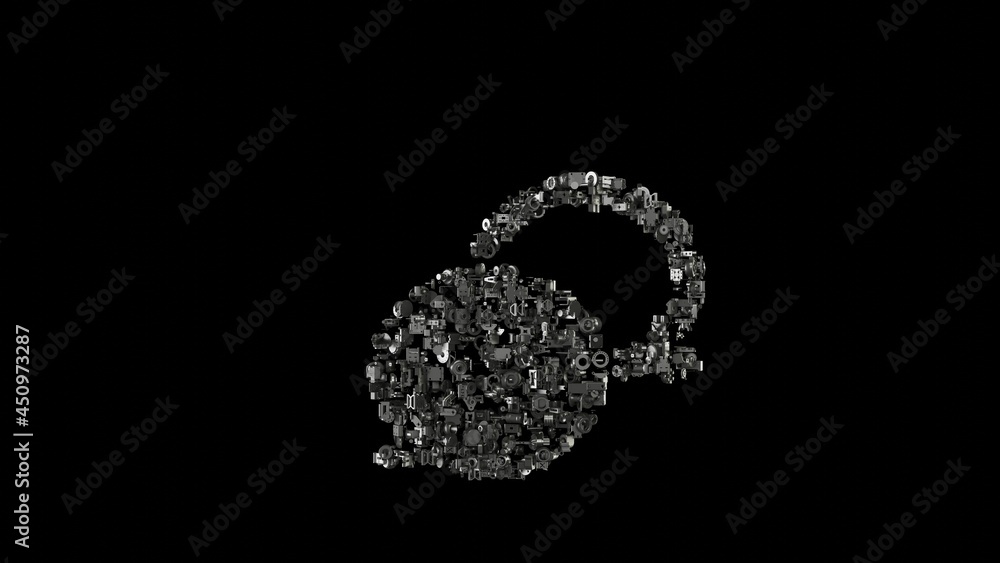 3d rendering mechanical parts in shape of symbol of rounded chat bubbles isolated on black background 3d rendering mechanical parts in shape of symbol of rounded chat bubbles isolated on black background