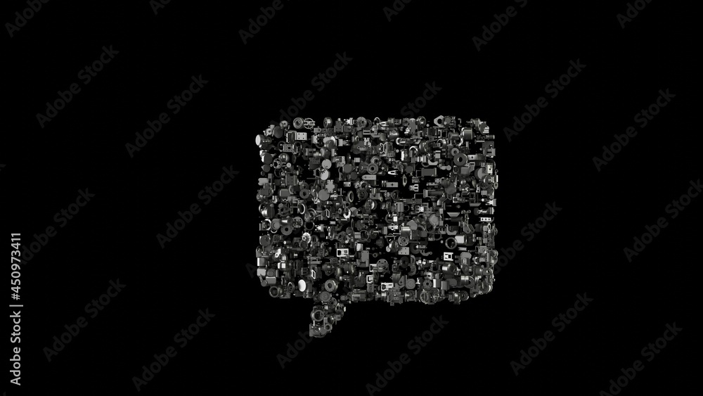3d rendering mechanical parts in shape of symbol of rounded chat bubble isolated on black background 3d rendering mechanical parts in shape of symbol of rounded chat bubble isolated on black background