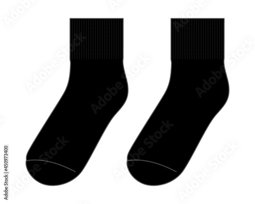 Blank Black Short Socks Template Vector on White Background.