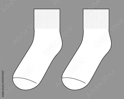 Blank White Short Socks Template Vector on Gray Background.