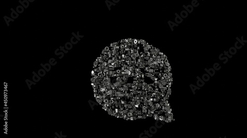 3d rendering mechanical parts in shape of symbol of rounded chat bubble isolated on black background