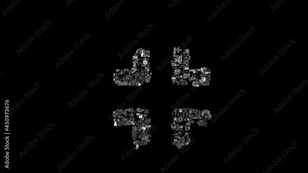 3d rendering mechanical parts in shape of symbol of compress isolated on black background 3d rendering mechanical parts in shape of symbol of compress isolated on black background