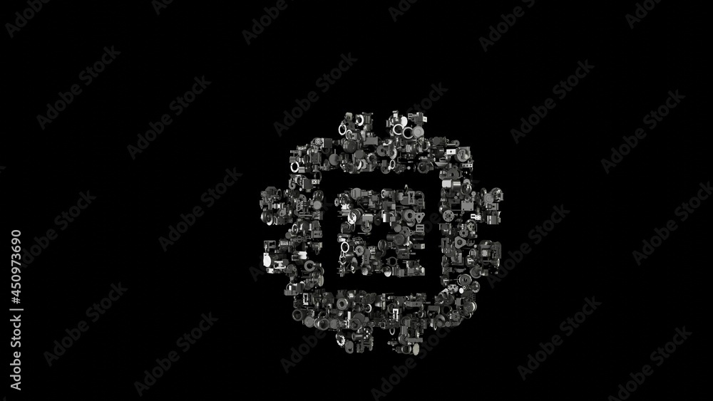 3d rendering mechanical parts in shape of symbol of computer isolated on black background