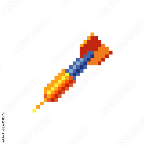 Dart isolated vector  illustration, pixel art 80s style icon. Design for logo, sticker, app. Game assets 8-bit sprite sheet.