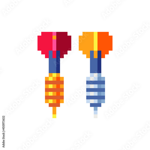 Darts isolated vector  illustration, pixel art 80s style icon. Design for logo, sticker, app. Game assets 8-bit sprite sheet.