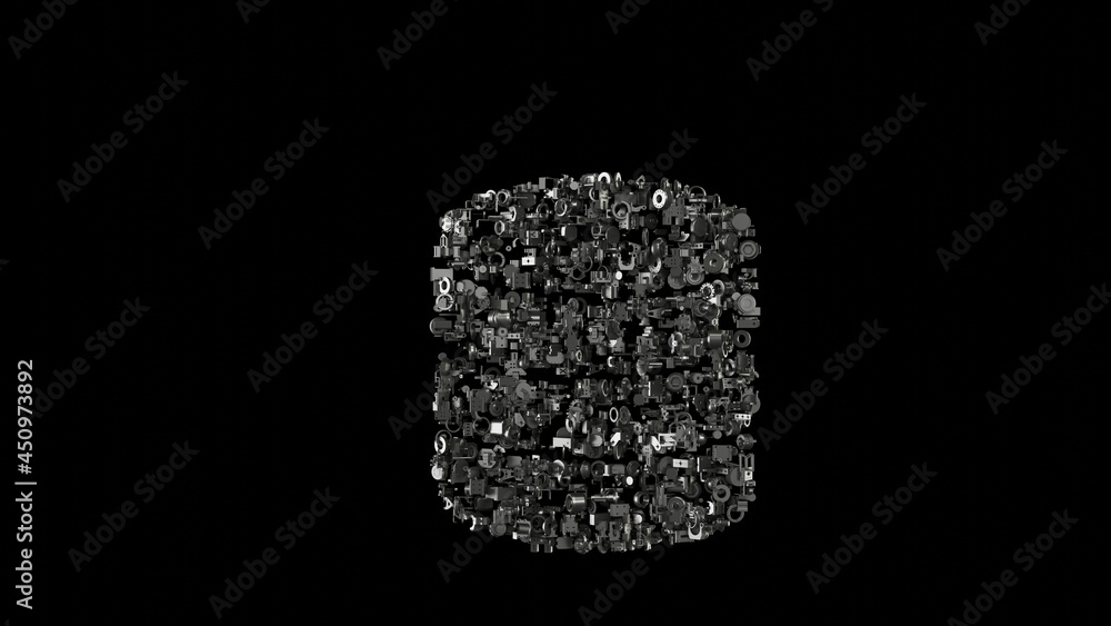 3d rendering mechanical parts in shape of symbol of database 1 isolated on black background 3d rendering mechanical parts in shape of symbol of database 1 isolated on black background