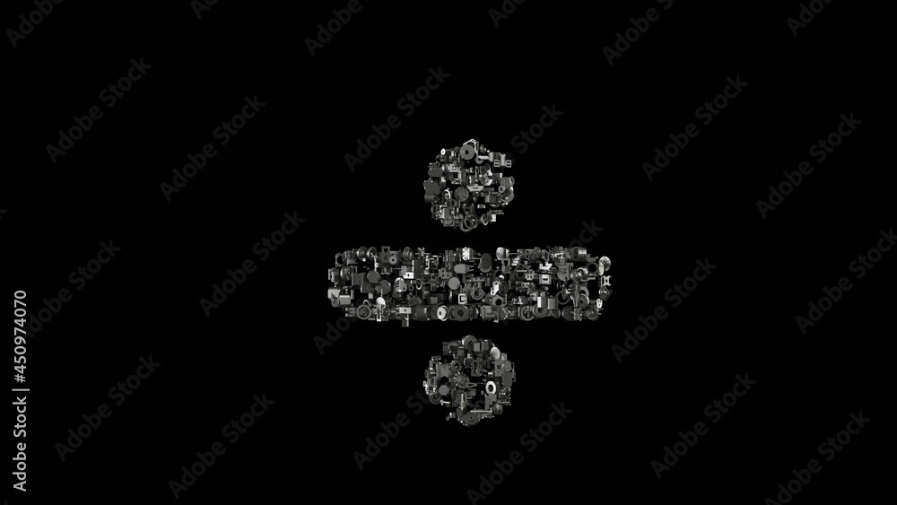 3d rendering mechanical parts in shape of symbol of divide isolated on black background 3d rendering mechanical parts in shape of symbol of divide isolated on black background