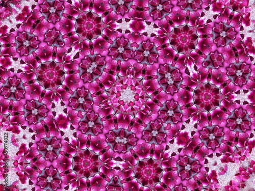 Digitally created Pattern with a Kaleidoscope effect featuring a design of pink Rose petals.