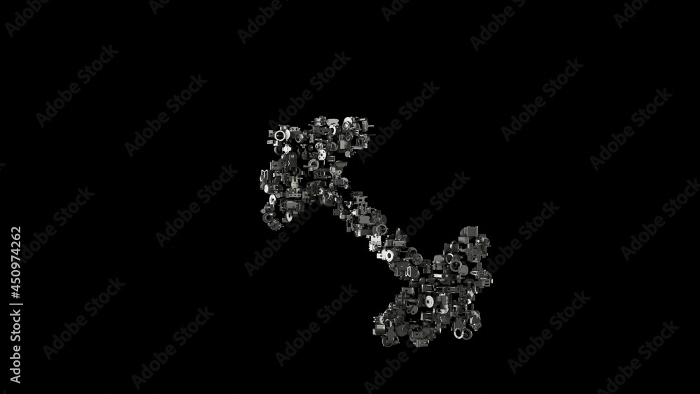 3d rendering mechanical parts in shape of symbol of dumbbell isolated on black background 3d rendering mechanical parts in shape of symbol of dumbbell isolated on black background