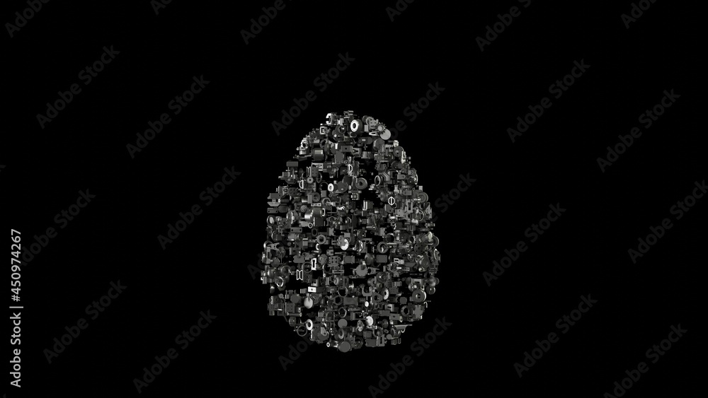 3d rendering mechanical parts in shape of symbol of egg isolated on black background 3d rendering mechanical parts in shape of symbol of egg isolated on black background