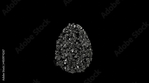 3d rendering mechanical parts in shape of symbol of egg isolated on black background