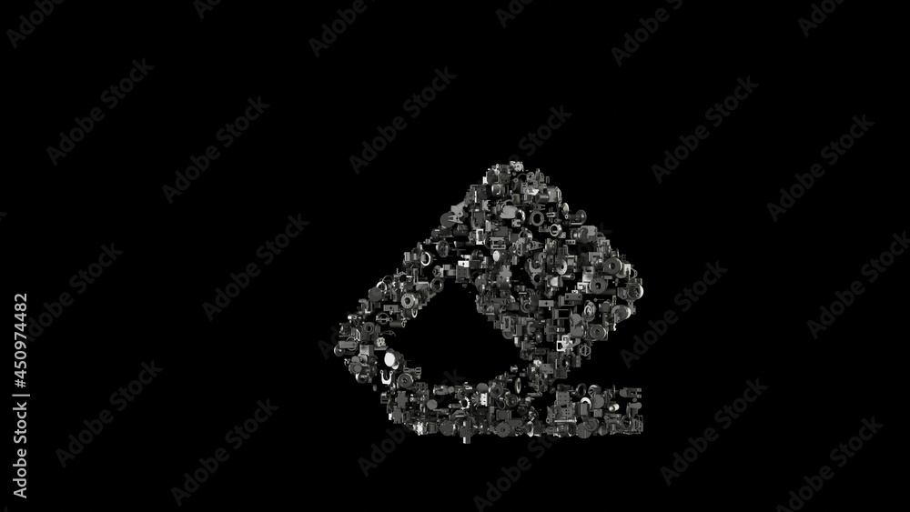 3d rendering mechanical parts in shape of symbol of eraser isolated on black background 3d rendering mechanical parts in shape of symbol of eraser isolated on black background