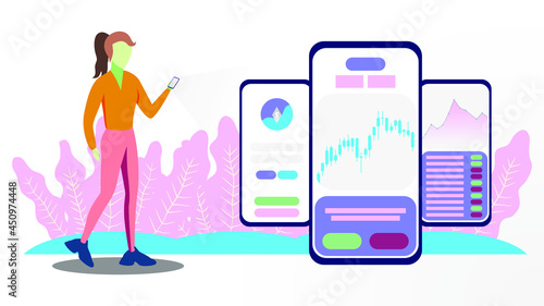 Flat illustration cryptocurrency. Bitcoin going to the moon. FOMO. Pump and dump. HODL. Blockchain vector illustration. Business. Perfect for web design, banner, social media, brochure, presentation.