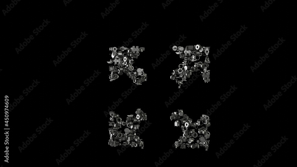 3d rendering mechanical parts in shape of symbol of expand isolated on black background 3d rendering mechanical parts in shape of symbol of expand isolated on black background