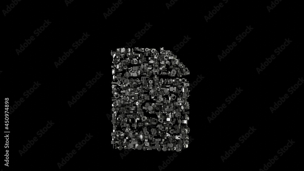 3d rendering mechanical parts in shape of symbol of file invoice dollar isolated on black background 3d rendering mechanical parts in shape of symbol of file invoice dollar isolated on black background