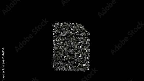 3d rendering mechanical parts in shape of symbol of file invoice dollar isolated on black background
