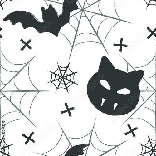Pattern Halloween Cat Web Bat