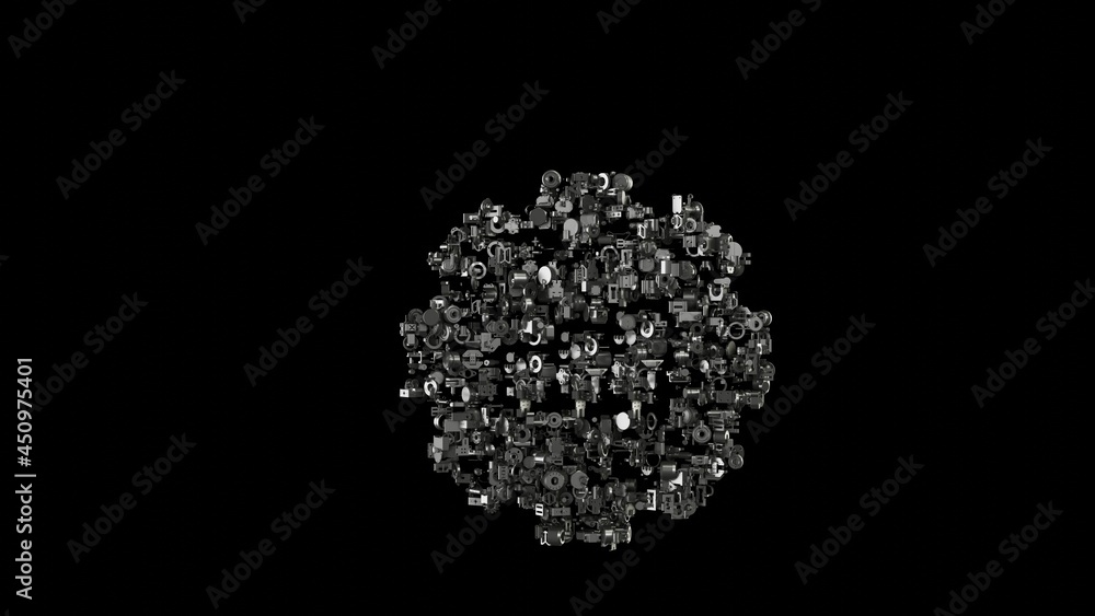 3d rendering mechanical parts in shape of symbol of gear isolated on black background